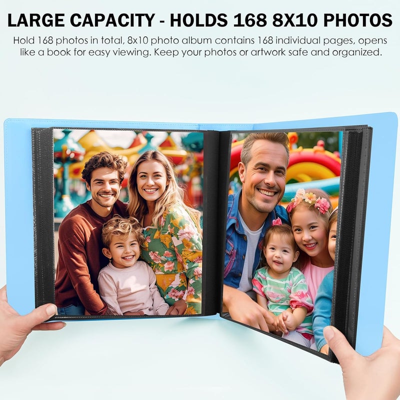 Aevdor 8x10 Photo Album 168 Pockets Holds 168 Photos, Large Capacity Leather Cover Family Wedding Baby Photo Book for 8 x 10 Pictures, Photo Album 8x10 with Black Inner Pages (Blue) - Image 2